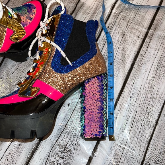 Sequin Combat Platform Heel Booties - Picture 12 of 15